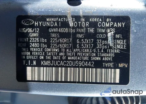 2013 Hyundai Tucson Gls z USA, uszkodzony, nr VIN KM8JUCAC2DU590442